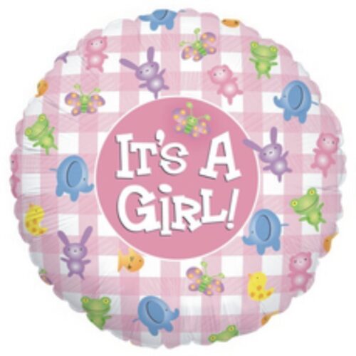 Μπαλόνι γέννησης Its a Girl καρώ με ζωάκια 45 εκ