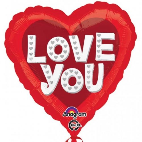 Μπαλόνι αγάπης Καρδιά 'Love You' ασημί καρδιές 45 εκ