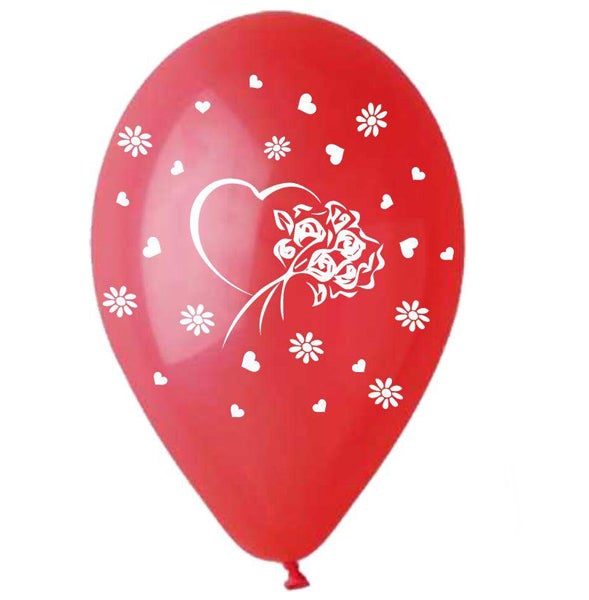 12" Μπαλόνι τυπωμένο καρδιές & λουλούδια