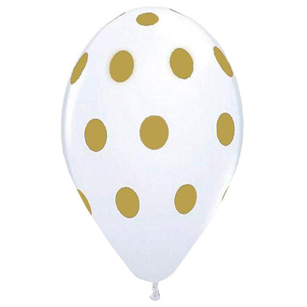 12" Μπαλόνι άσπρο με χρυσό πουά