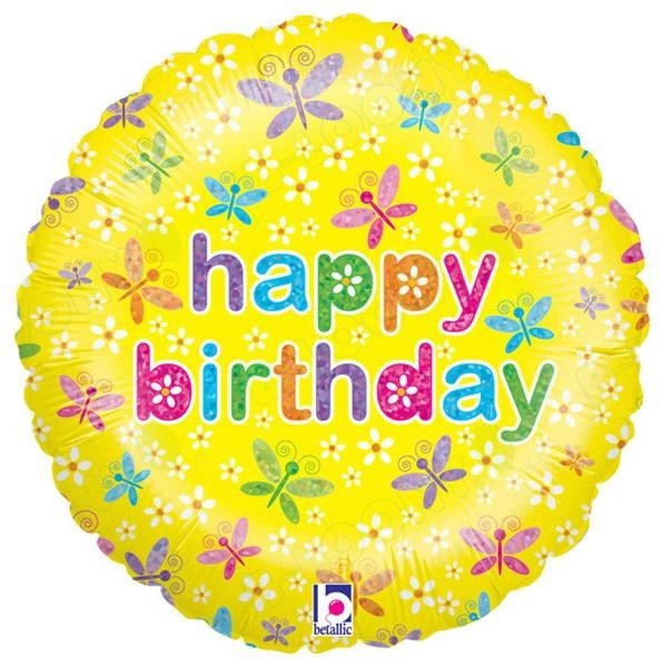 Μπαλόνι για γενέθλια Κίτρινο με Πεταλούδες 'Happy Birthday'