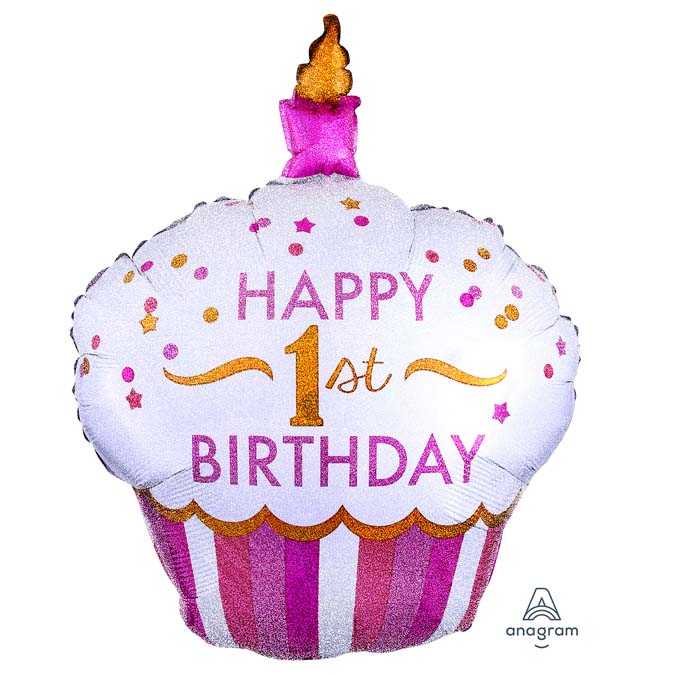Μπαλόνι Cup Cake 1st Birthday κοριτσάκι 91 εκ