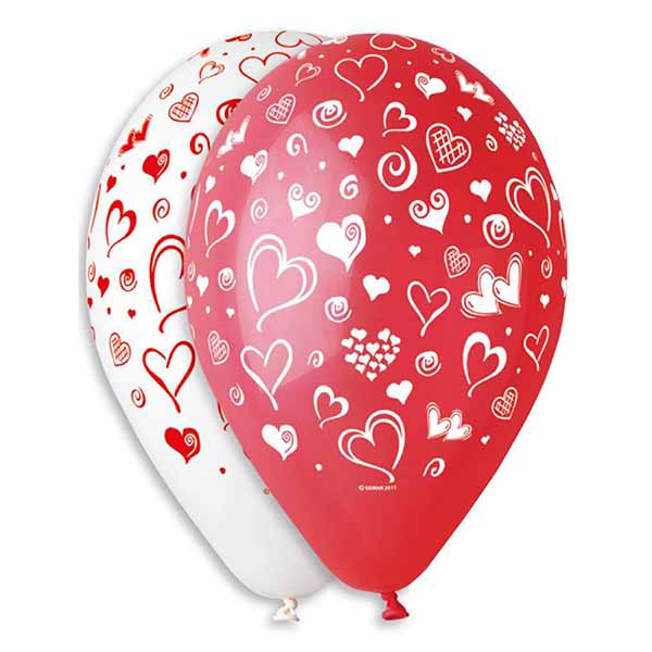 12" Μπαλόνι τυπωμένο Κόκκινο-Λευκό καρδούλες