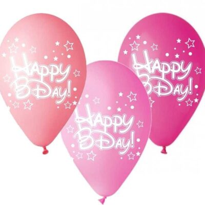 12" Μπαλόνι Happy Bday αστεράκια ροζ αποχρώσεις