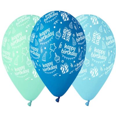 12" Μπαλόνι Happy Bday μπλε αποχρώσεις