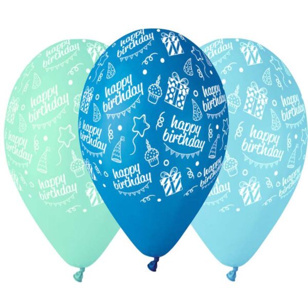 12" Μπαλόνι Happy Bday μπλε αποχρώσεις