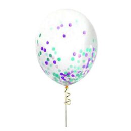 13" Διάφανο μπαλόνι με βεραμάν-άσπρο-λιλά κομφετί