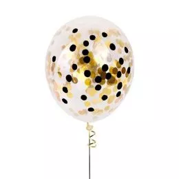13" Διάφανο μπαλόνι με Χρυσό & Μαύρο κομφετί