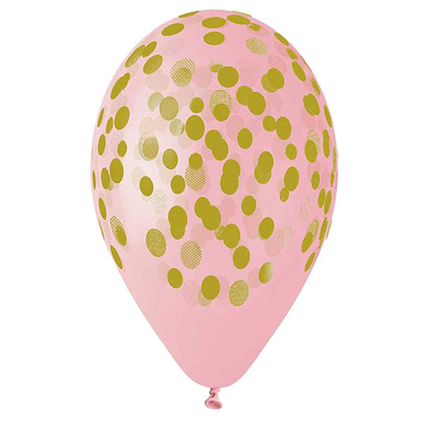 12" Μπαλόνι ροζ με χρυσό κομφετί