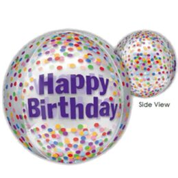 Μπαλόνι γενεθλίων Διάφανο Happy Birthday κονφετί ORBZ