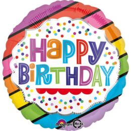 Μπαλόνι Happy Birthday λωρίδες & πουά 45 εκ