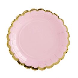 Πιάτα πάρτυ μικρά ροζ με χρυσό (6 τεμ)
