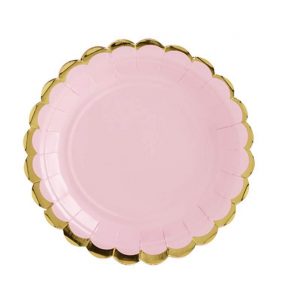 Πιάτα πάρτυ μικρά ροζ με χρυσό (6 τεμ)