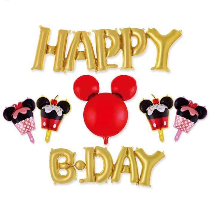 Σετ μπαλονιών Happy B-day χρυσό Mickey Mouse (7 τεμ)