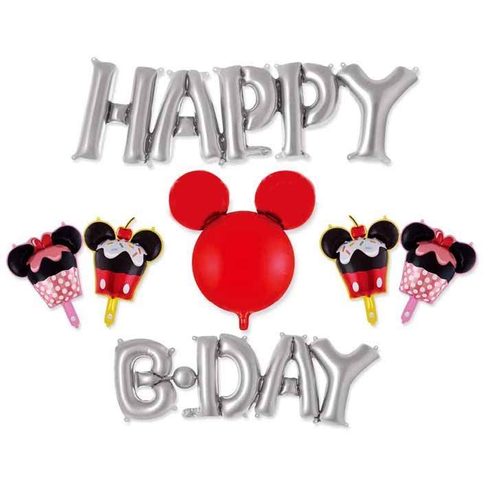 Σετ μπαλονιών Happy B-day ασημί Mickey Mouse (7 τεμ)