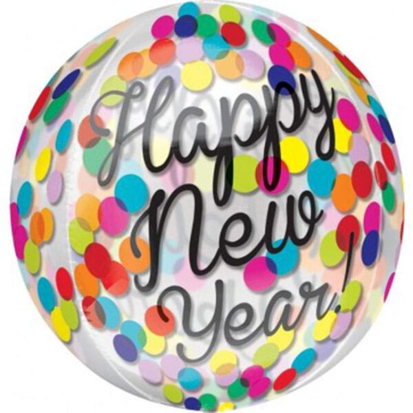 Μπαλόνι "Happy New Year" κομφετί ORBZ 45 εκ