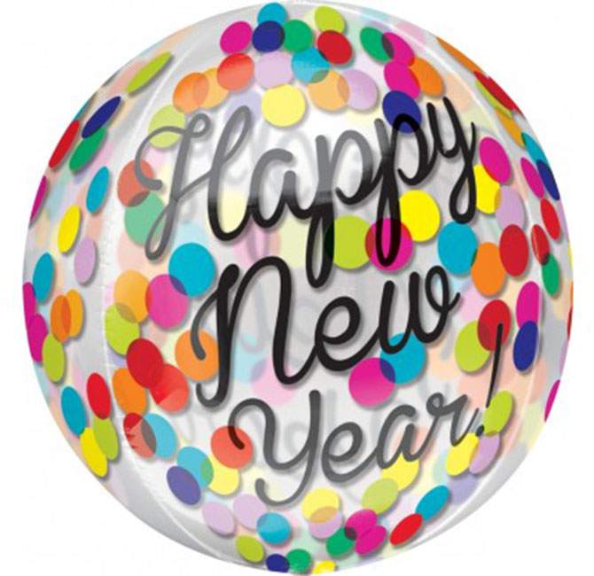 Μπαλόνι "Happy New Year" κομφετί ORBZ 45 εκ