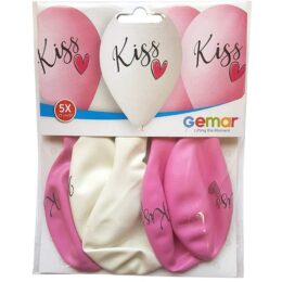 13'' Kiss & καρδούλα τυπωμένα λάτεξ μπαλόνια (5 τεμ)