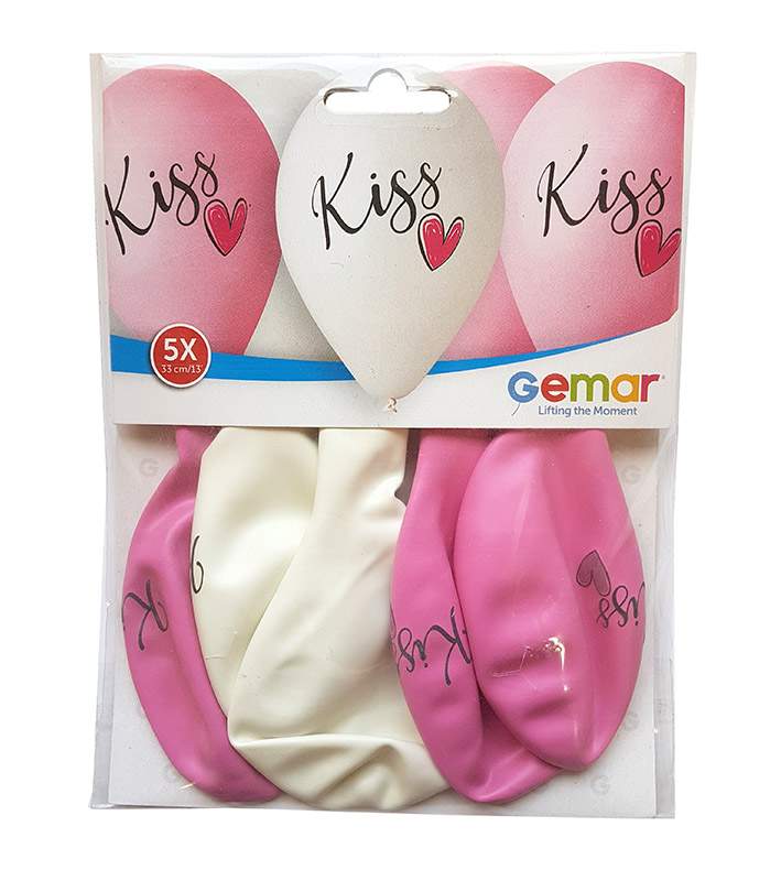 13'' Kiss & καρδούλα τυπωμένα λάτεξ μπαλόνια (5 τεμ)