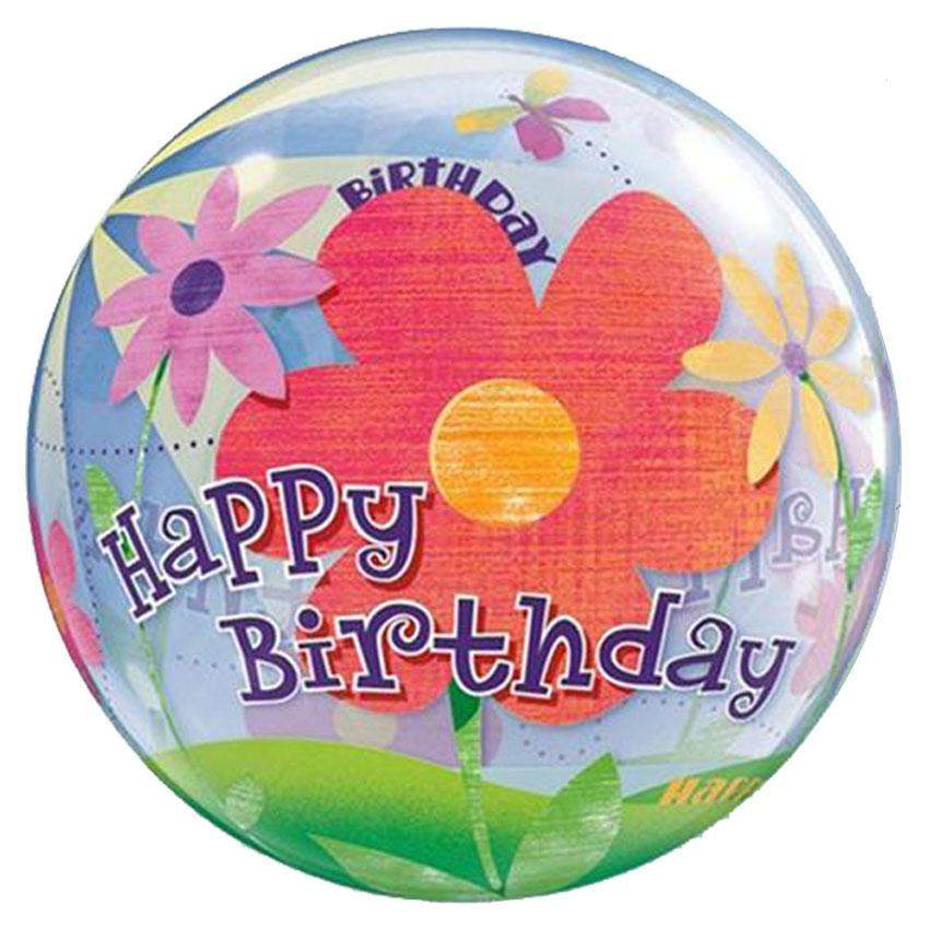 Μπαλόνι "Happy Birthday" λουλούδια bubble 56 εκ