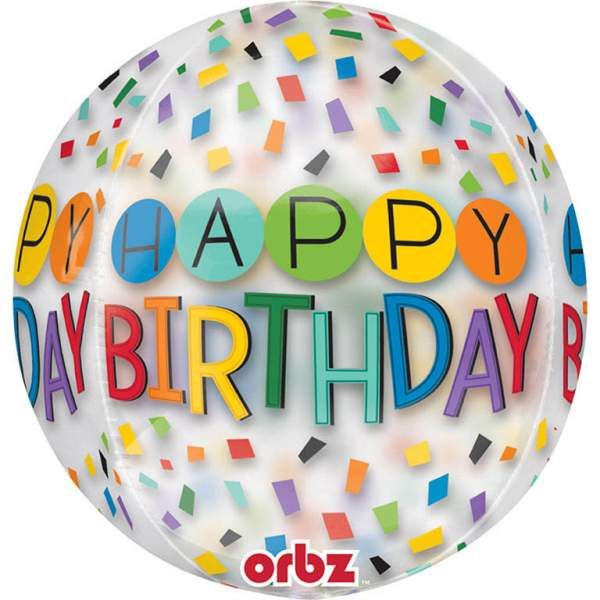 Μπαλόνι Happy Birthday Rainbow κομφετί ORBZ 40 εκ