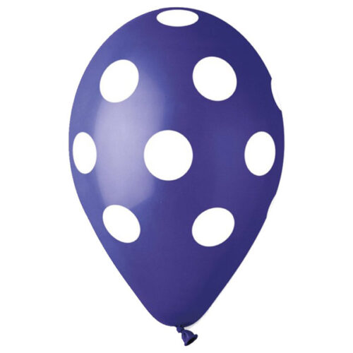 12" Μπαλόνι μπλε με λευκό πουάω