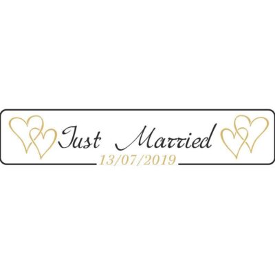 Πινακίδα αυτοκινήτου γάμου Just Married gold hearts