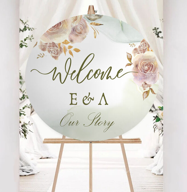 Ξύλινη Πινακίδα γάμου – Watercolor Roses