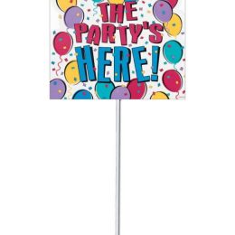 Πινακίδα "The Party is here" με μπαλόνια