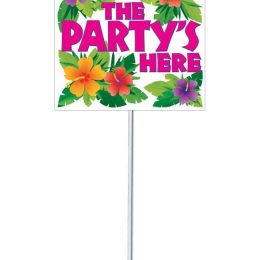 Πινακίδα "The Party is here" με λουλούδια
