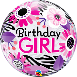 Μπαλόνι "Birthday girl" λουλούδια bubble 56 εκ