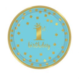 Πιάτα γλυκού "1st Birthday" μπλε & χρυσό (8 τεμ)