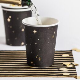 Μαύρα Ποτήρια πάρτι με χρυσά αστέρια (6 τεμ)