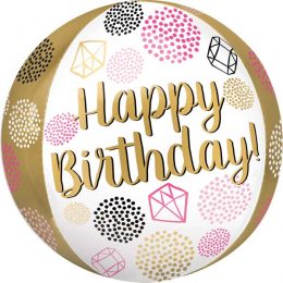 Μπαλόνι Orbz "Happy Birthday" διαμάντια 40 εκ