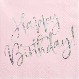 Χαρτοπετσέτες απαλό ροζ "Happy Birthday" (20 τεμ)