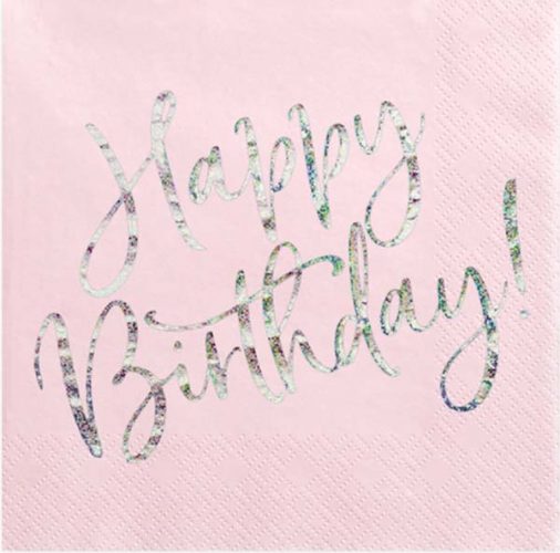 Χαρτοπετσέτες απαλό ροζ "Happy Birthday" (20 τεμ)
