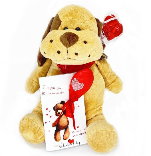 Δώρο Βαλεντίνου Σκυλάκι με κάρτα & μπαλόνι