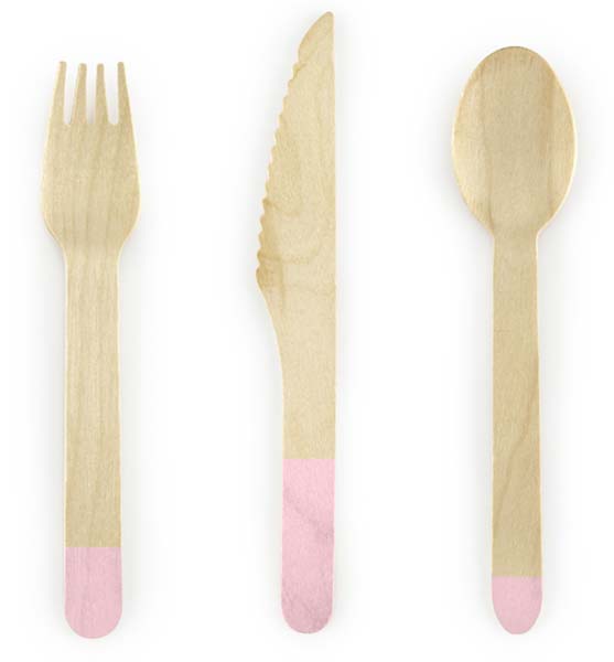 Ξύλινο σετ φαγητού ροζ ξύλινα μαχαιροπίρουνα