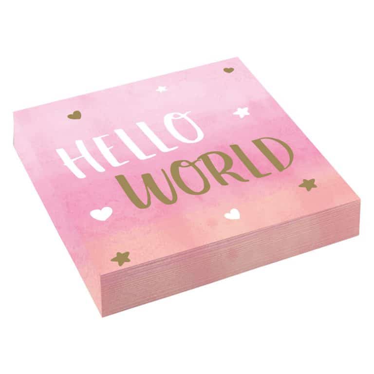χαρτοπετσέτες hello world ροζ