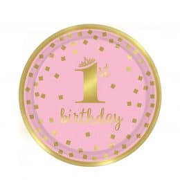 Πιάτα πάρτυ μικρά"1st Birthday" ροζ & χρυσό (8 τεμ)