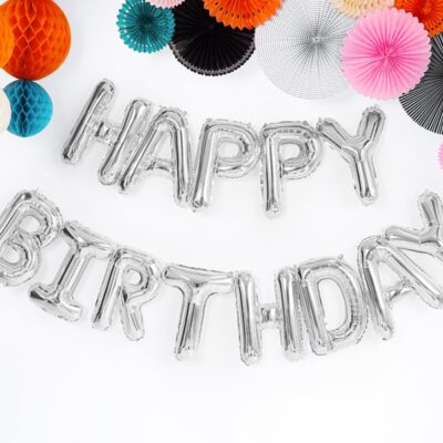Σετ μπαλονιών "Happy Birthday" Ασημί
