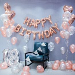 Σύνθεση μπαλονιών για γενέθλια με αριθμούς ροζ χρυσό ασημί