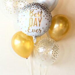 σύνθεση μπαλονιών για εορτασμό κομφετί χρυσό best day ever