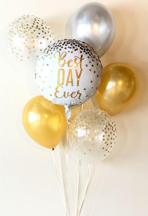σύνθεση μπαλονιών για εορτασμό κομφετί χρυσό best day ever
