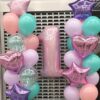 Σύνθεση μπαλονιών με αριθμό ροζ-μοβ-γαλάζιο-κομφετί