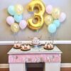 Σύνθεση μπαλονιών για γενέθλια με αριθμό γαλάζιο-ροζ-χρυσό