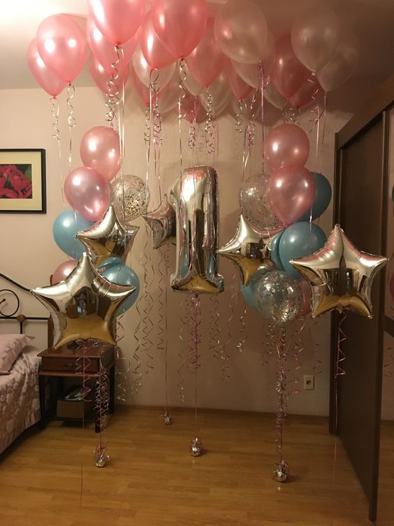 Σύνθεση μπαλονιών με αριθμό ροζ ασημί γαλάζιο
