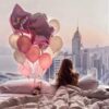 Σύνθεση μπαλονιών έκπληξη για κορίτσι ροζ ασημί αστέρια