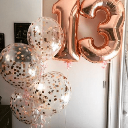 Σύνθεση μπαλονιών με αριθμούς ροζ χρυσό