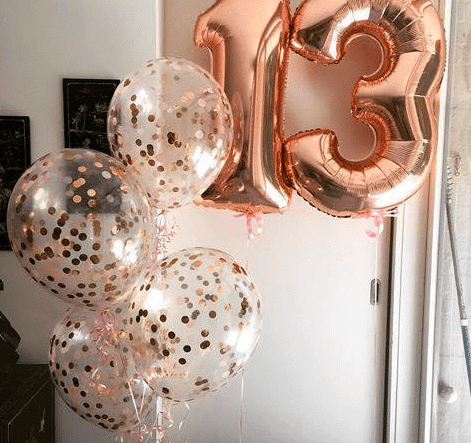 Σύνθεση μπαλονιών με αριθμούς ροζ χρυσό
